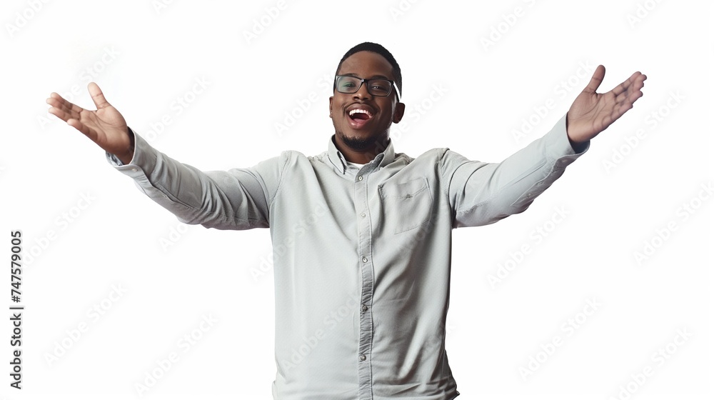 A happy man. A welcoming man. Afro-american male guy. A happy man. A welcoming man. Afro-american male guy.