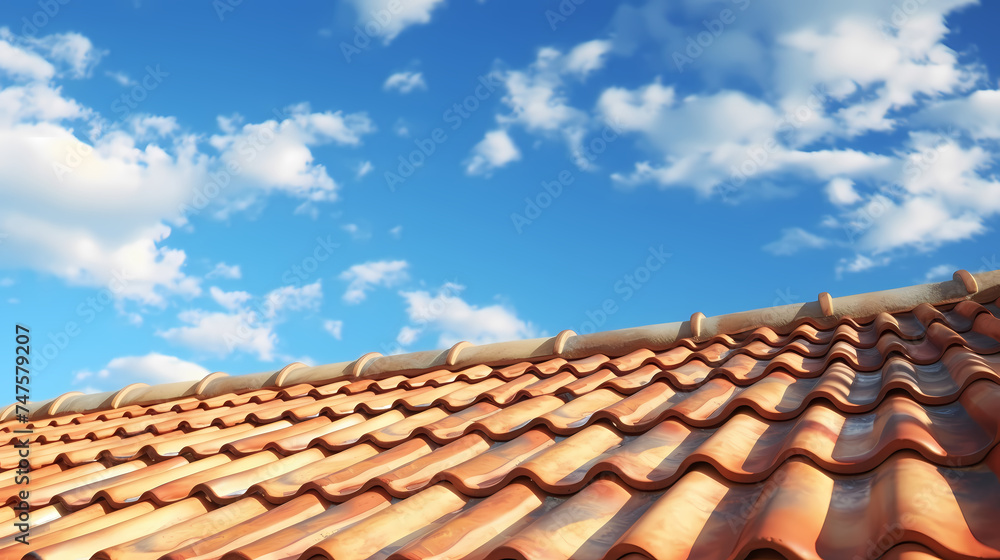 Close-up of roof of house with blue sky