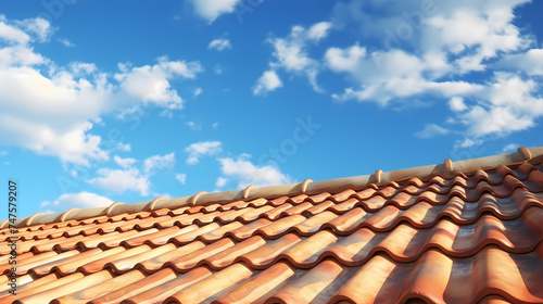 Close-up of roof of house with blue sky © ma