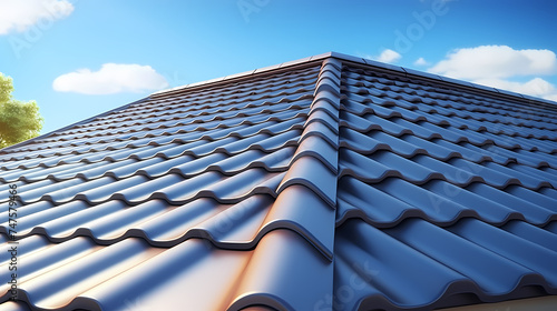 Close-up of roof of house with blue sky photo