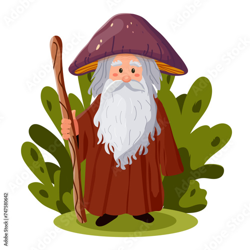 vector illustration of forest mushroom, forest ranger, cartoon, flat