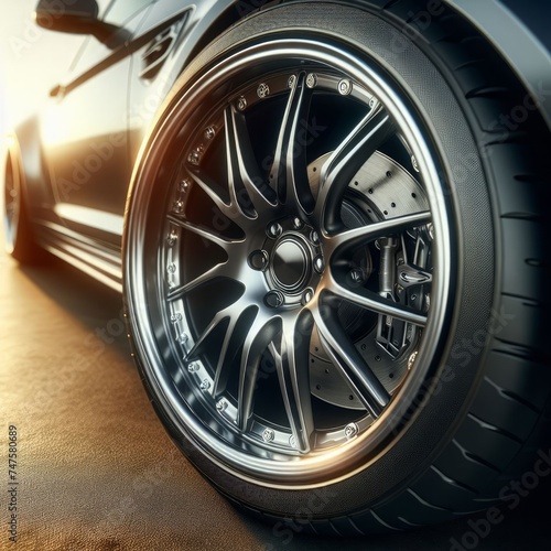A vector illustration featuring new black car wheels on a white background. This image showcases the sleek and modern design of car wheels, providing a clean and minimalist visual representation.  © Elshad Karimov