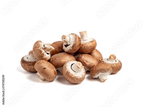 Champignon mushrooms on a white background. Champignon mushrooms close-up.