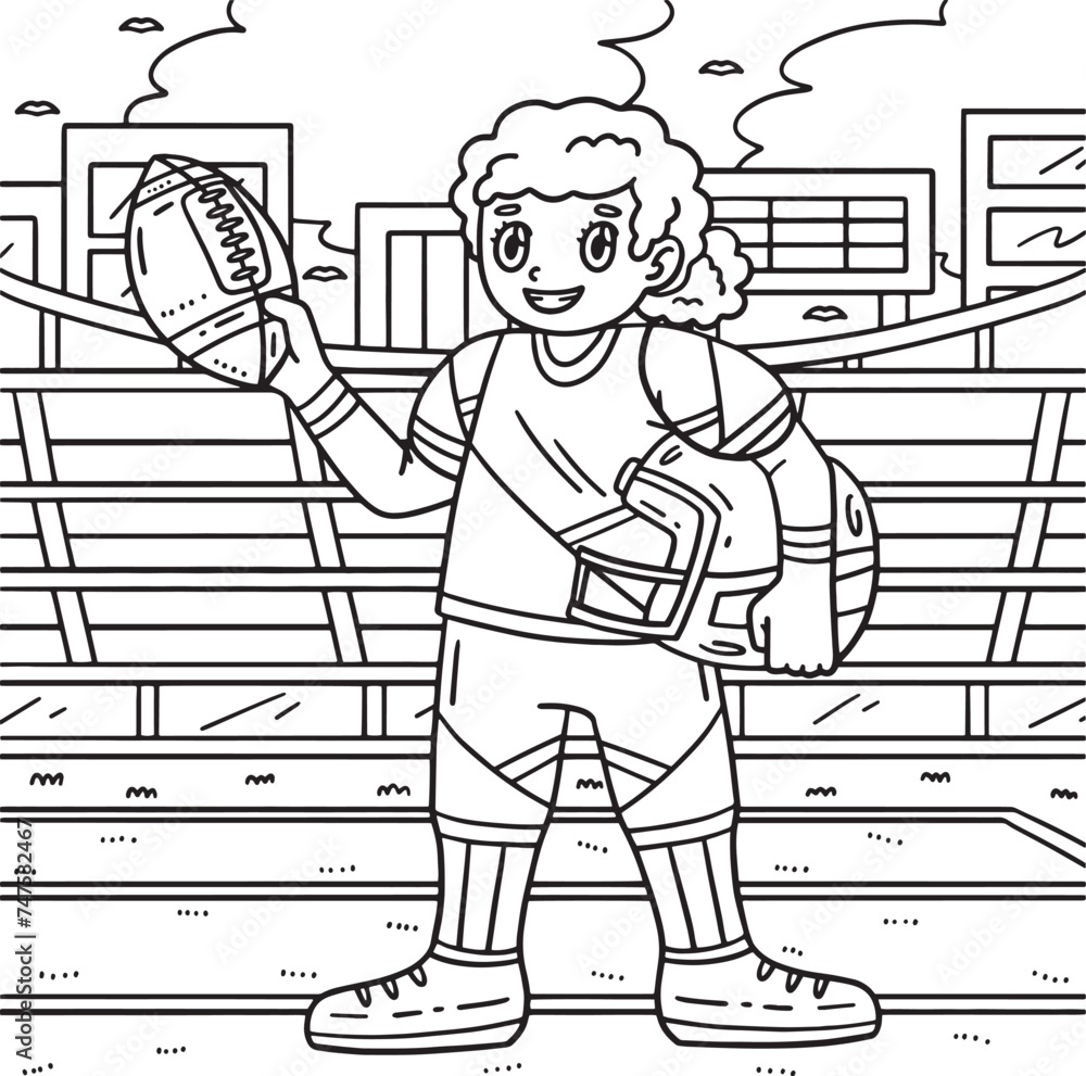 American Football Female Player Coloring Page 
