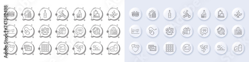 Quote bubble, Arena stadium and Eco power line icons. White pin 3d buttons, chat bubbles icons. Pack of Cyclist, Computer mouse, Bio shopping icon. Influence, Build, Photo album pictogram. Vector