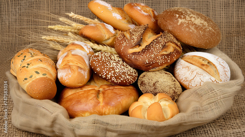 Various kinds of fresh baked bread, breadrolls and buns