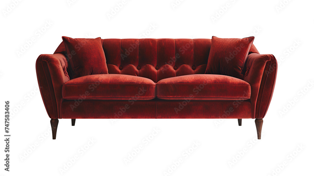 Obraz premium A contemporary sofa upholstered in rich velvet, isolated on, transparent background.