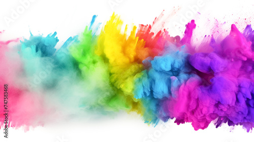 Colorful rainbow paint color powder explosion isolated on white background.