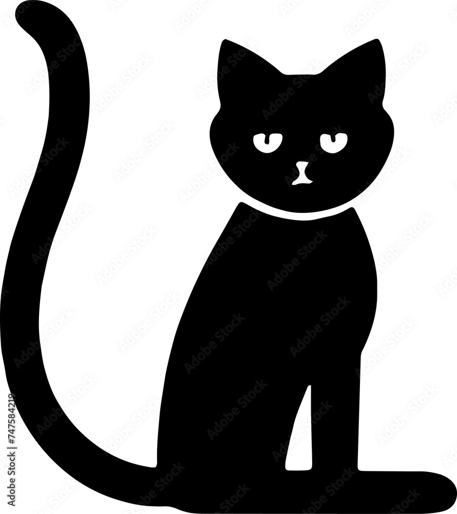 Graphic Black Cat Art with Silhouette Against White Graphic Black Cat Art with Silhouette Against White
