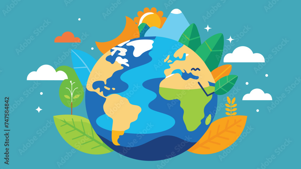 Naklejka premium Vibrant Earth Illustration Depicting Daytime and Nature Elements