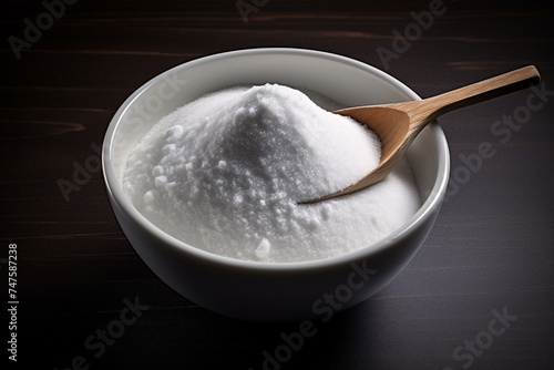 a bowl of salt with a wooden spoon