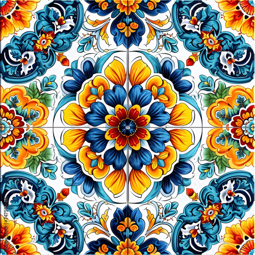 Talavera pattern.  Azulejos portugal. Turkish ornament. Moroccan tile mosaic. Spanish porcelain. Ceramic tableware  folk print. Spanish pottery. Ethnic background. Mediterranean seamless  wallpaper.