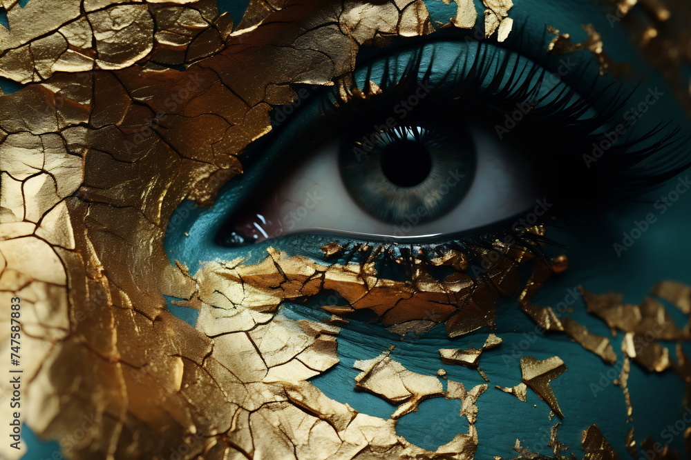 Luxurious Vision: Woman's Eye with Gold Leaf Accents