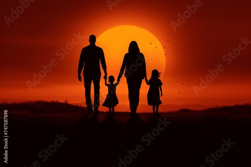a silhouette of a family holding hands