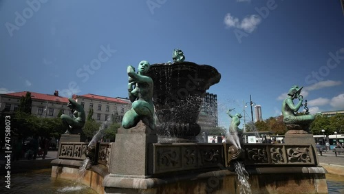  GOTHENBURG, SWEDEN - AUGUST 27, 2018: People visit Jarntorget square in Haga district in Gothenburg, Sweden. Gothenburg is the 2nd largest city in Sweden. Haga district, City of Gothenburg street,  photo