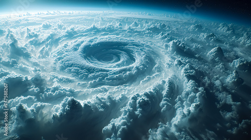 View of the big storm from space. View of the planet Earth from space during sunrise. 3d rendering