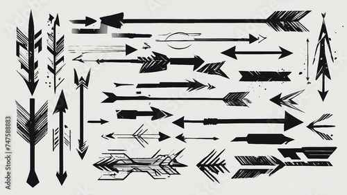 hand drawn style arrows _A vector abstract black hand drawn arrows set. The arrows are grunge sketch   photo