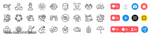 Dont touch, Sunglasses and Doctor line icons pack. Social media icons. Vaccine announcement, Drop counter, Sun protection web icon. Vector
