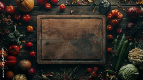 Fresh vegetables on a wooden cutting board, ideal for themes related to cooking, healthy eating, and organic food.