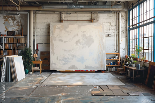 Empty room with a prominent painting hanging on the wall, mockup