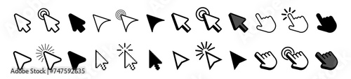 Cursor icon. Computer mouse click cursor arrow icons set and loading icons. Isolated on transparent background photo