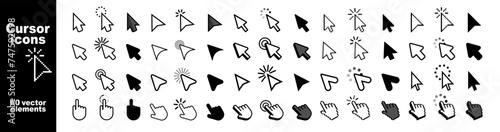 Cursor icon. Computer mouse click cursor arrow icons set and loading icons. Isolated on transparent background photo