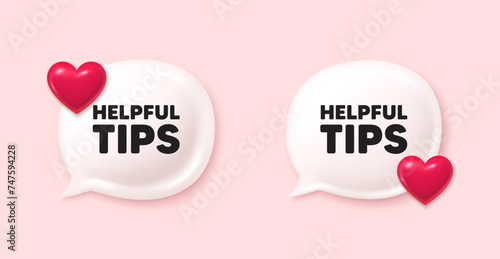 Helpful tips tag. Chat speech bubble 3d icons. Education faq sign. Help assistance symbol. Helpful tips chat offer. Love speech bubble banners set. Text box balloon. Vector