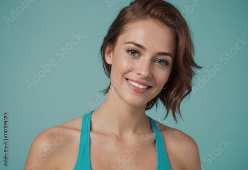 Active woman in fitness wear with a radiant smile. Her short hair and fresh look convey vitality and a zest for life.