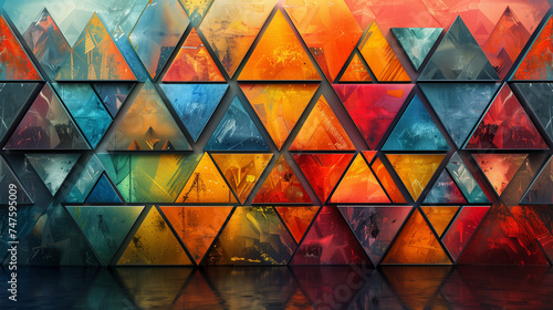 Colorful ornament made of multicolored triangles