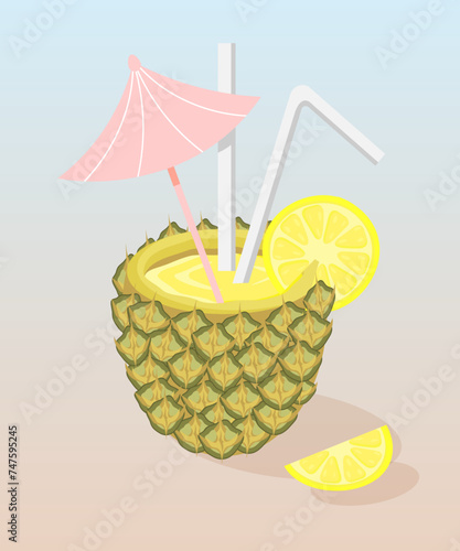 Summer cocktail, vector, pineapple  cocktail