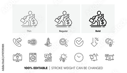 Chemistry lab, Work home and Verify line icons. Pack of Bell, Dryer machine, Crowdfunding icon. Kpi, 24h service, Salary pictogram. Share call, Time, Idea gear. Vip access. Line icons. Vector
