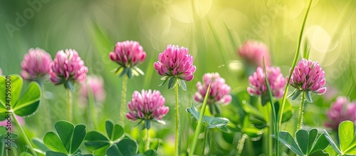 A stunning sight of numerous red clover flowers blooming amidst a lush green grass field.