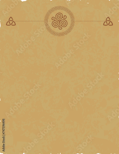 Vertical Parchment with Braid Ring and with Celt Triskele Header