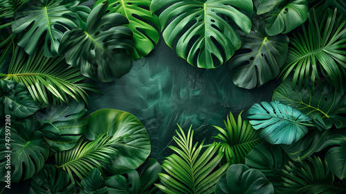 Tropical leaves on dark background