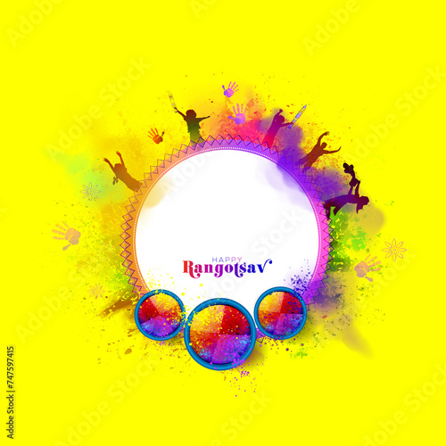 Holi festival celebration template and background with Happy rangotsav typography.
