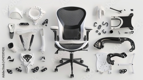 Task desk chair in pieces against a white background. Components of an office chair. photo