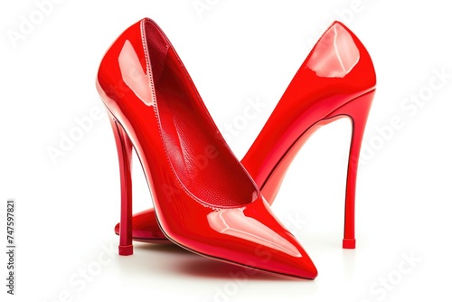 A single red patent leather pump, indicative of Western contemporary style.