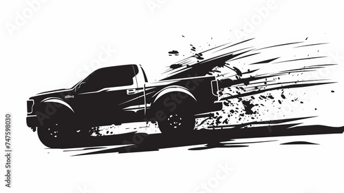 black and white vector silhouette of pickup truck from side