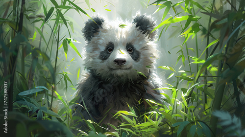 painting panda bear sorrounded by bambus