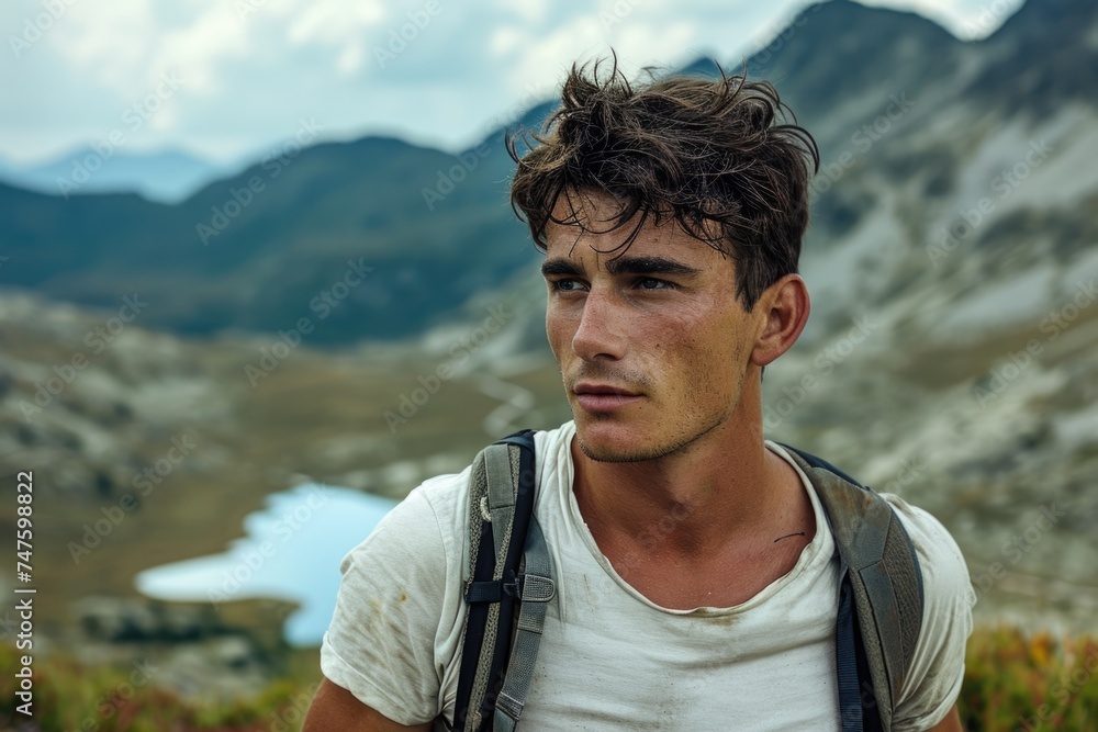 Adventurous spirit captured with rugged mountains and lake. Adventurous spirit captured with rugged mountains and lake.