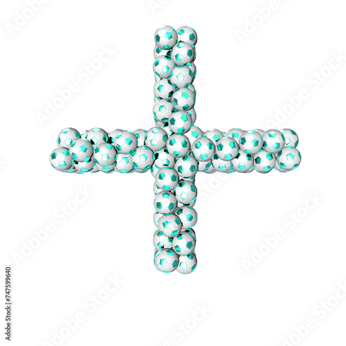 Symbols made from turquoise soccer balls