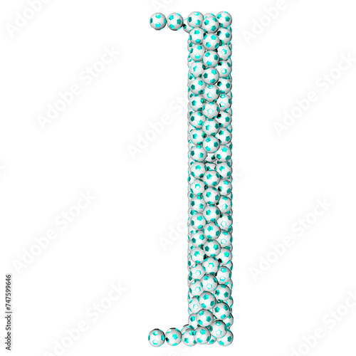 Symbols made from turquoise soccer balls