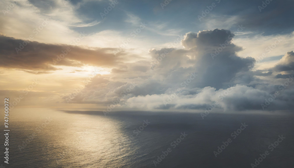 Beautiful bright dramatic sunset  over the sea,  aerial view.
