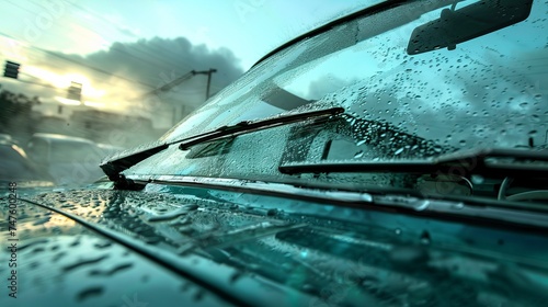 Car wipers, front windshield, wipers operating, wipers clearing one side