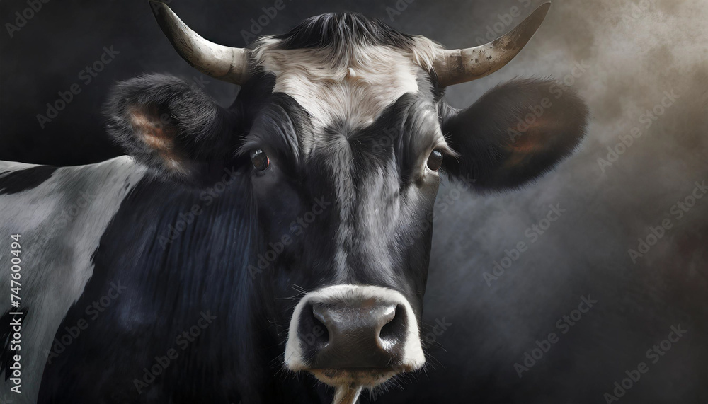 Close-up stork cow portrait on dark background. Close-up stork cow portrait on dark background.