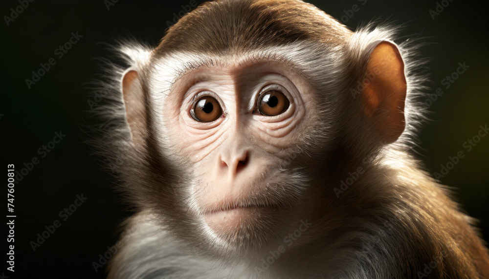 Close up monkey portrait on dark background. Close up monkey portrait on dark background.