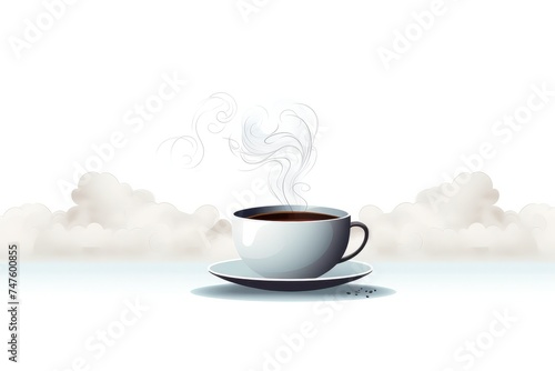 Illustration of a cup of fresh coffee with steam on a white background. Design for cafeteria, posters, banners, cards.