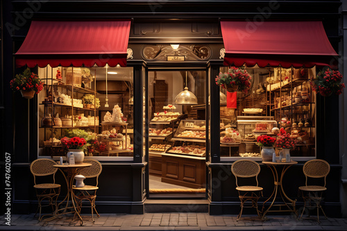 Twilight Glow at a Parisian Bakery photo
