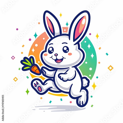 Cheerful cartoon bunny with a carrot, perfect for children's themes and Easter promotions. ©  valentinaphoenix