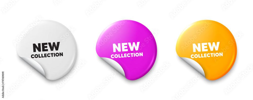 New collection tag. Price tag sticker with offer message. New fashion arrival sign. Advertising offer symbol. Sticker tag banners. Discount label badge. Vector